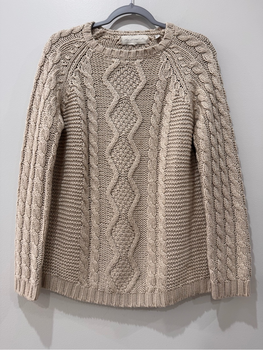 Ami Dans La Rue Size Medium Chunky Knit Cable Fisherman Beige Sweater
